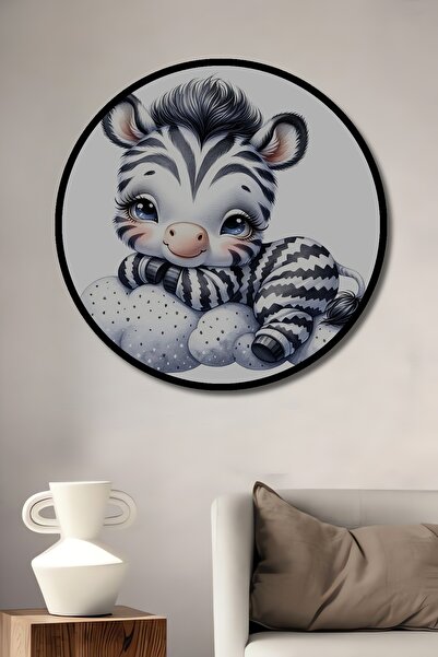 Teona Ahşap Tablou decorativ rotund din lemn MDF cu aspect de ramă, cu zebră ...