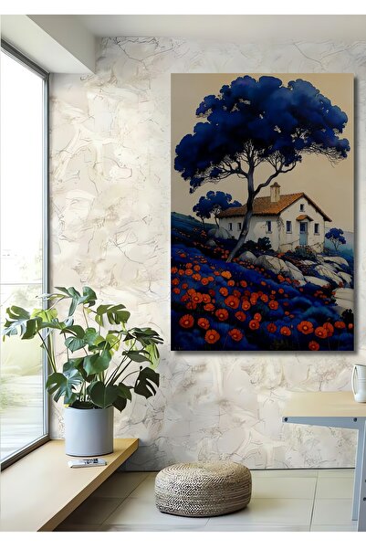 Teona Ahşap Pictură decorativă din lemn MDF cu copaci albaștri și peisaj de c...
