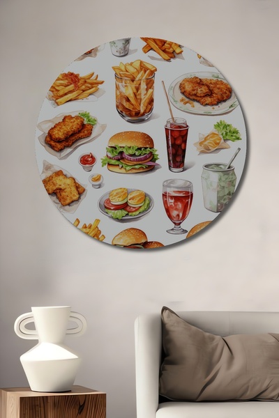 Teona Ahşap Masă decorativă din lemn MDF Masă rotundă Festivalul gusturilor fast-food