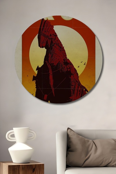 Teona Ahşap Pictură decorativă pe perete din lemn MDF Troy pentru casă/lugar de muncă Pictură rotundă pe perete pentru casă/lugar de muncă