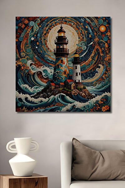 Teona Ahşap Lanternă în mări ondulate Artă abstractă Pictură decorativă din lemn MDF Pictură dreptunghiulară