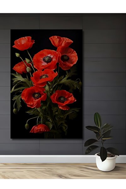 Teona Ahşap Kırmızı Gelincik Çiçeği Ahşap MDF Dekoratif Ev/İşyeri Duvar Tablo...