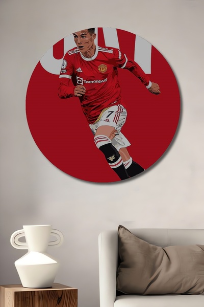 Teona Ahşap Pictură decorativă CR7 din lemn MDF pentru perete pentru casă/lugar de muncă Pictură rotundă pentru perete pentru casă/lugar de muncă