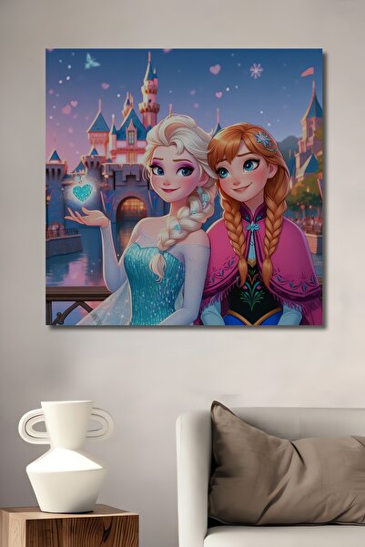 Teona Ahşap Elsa ve Anna Dekoratif Ahşap MDF Ev/İşyeri Duvar Tablo Dikdörtgen...