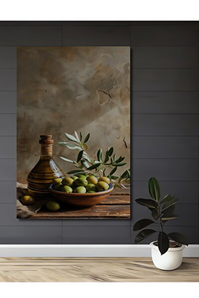 Teona Ahşap Zeytin Dalı ve Yağ Şişesi Ahşap MDF Dekoratif Ev/İşyeri Duvar Tab...