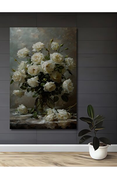 Teona Ahşap Beyaz Güllerin Asaleti Ahşap MDF Dekoratif Ev/İşyeri Duvar Tablo ...