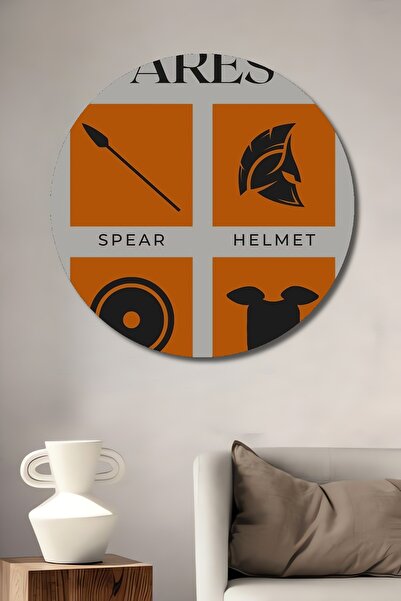 Teona Ahşap Atributii lui Ares, zeul războiului, pictură decorativă din lemn MDF, pictură rotundă