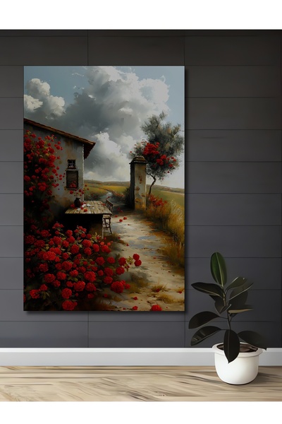 Teona Ahşap Calea de la camp împodobită cu trandafiri roșii, pictură decorativă din lemn MDF, pictură dreptunghiulară