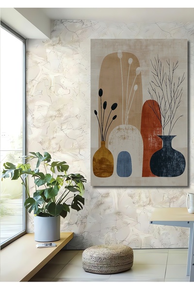 Teona Ahşap Bohem Vazolar Dekoratif Ahşap MDF Ev/İşyeri Duvar Tablo Dikdörtge...
