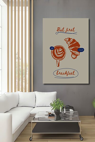 Teona Ahşap Kahve Ve Kruvasan Dekoratif Ahşap MDF Ev/İşyeri Duvar Tablo Dikdö...