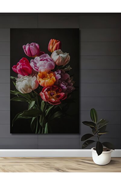 Teona Ahşap Buchet de lalele colorate din lemn MDF, pictură decorativă de per...