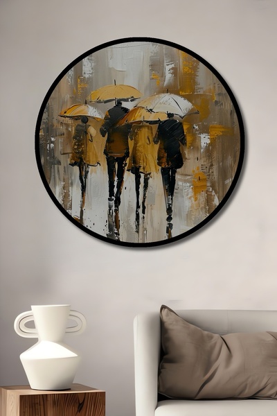 Teona Ahşap Хора, вървящи в дъждовен град с декоративна дървена MDF кръгла ма...