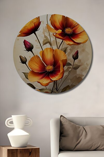 Teona Ahşap Pictură decorativă cu flori portocalii din lemn MDF pentru perete...
