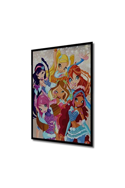 Teona Ahşap Çerçeve Görünümlü Winx Club Dekoratif Ahşap MDF İşyeri Duvar Tablo Dikdörtgen İşyeri Duvar Tablo