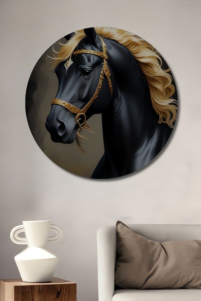 Teona Ahşap Черно конче със златна грива Дървена декоративна стена за дома/оф...