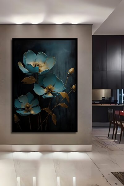 Frame Look Blue Flowers Decorative Wood MDF Home Wall Table Rectangular Home Wall Table