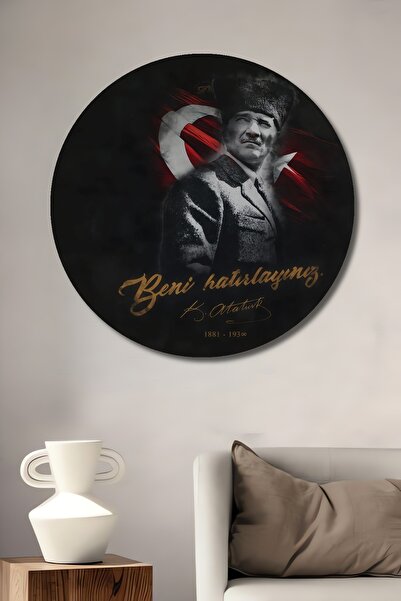Teona Ahşap Pictură decorativă pe perete din lemn MDF Ataturk pentru casă/loc de muncă Pictură rotundă pe perete pentru casă/loc de muncă