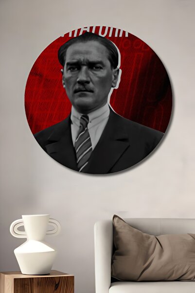 Teona Ahşap Pictură decorativă pe perete din lemn MDF Ataturk pentru casă/loc de muncă Pictură rotundă pe perete pentru casă/loc de muncă