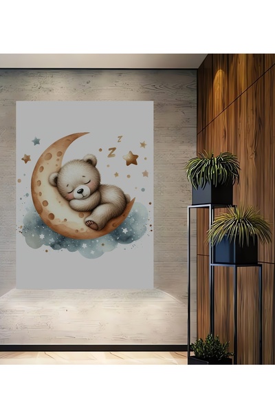 Teona Ahşap Drăguț ursuleț care dorm pe Lună Pictură decorativă din lemn MDF Pictură dreptunghiulară
