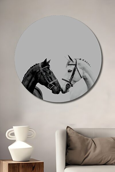 Teona Ahşap Черно-бели коне Декоративно дърво MDF Домашно/офисно стенно изкус...