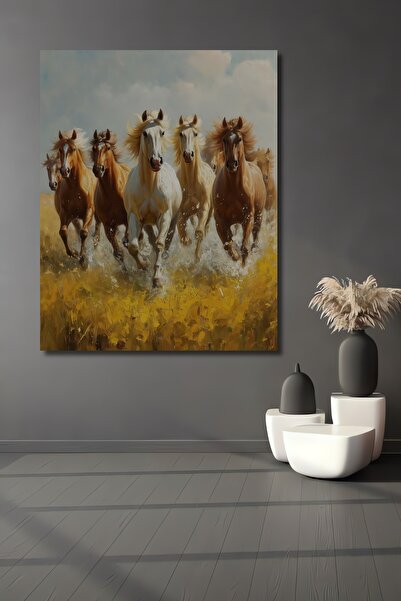 Teona Ahşap Vahşi Doğada Koşan Atlar Ahşap MDF Dekoratif Ev/İşyeri Duvar Tabl...