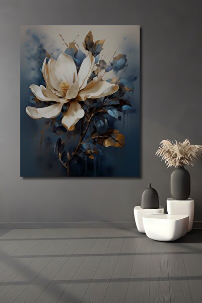 Teona Ahşap Çarpıcı Beyaz Çiçek Dekoratif Ahşap MDF Ev/İşyeri Duvar Tablo Dik...