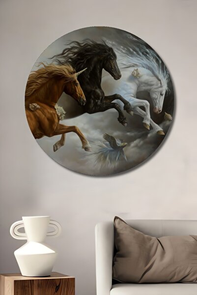 Teona Ahşap Trei unicorni magici, pictură decorativă de perete din lemn MDF p...