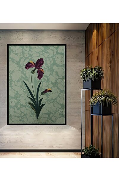 Teona Ahşap Çerçeve Görünümlü Ebru Sanatı Çiçekli Ahşap MDF Dekoratif Ev Duva...