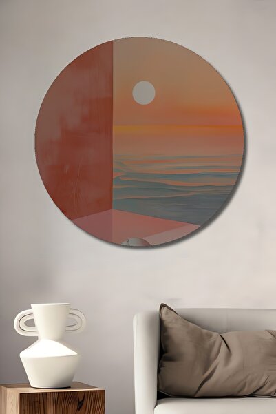 Teona Ahşap Peisaj marin abstract la apus de soare Pictură decorativă din lemn MDF Pictură rotundă