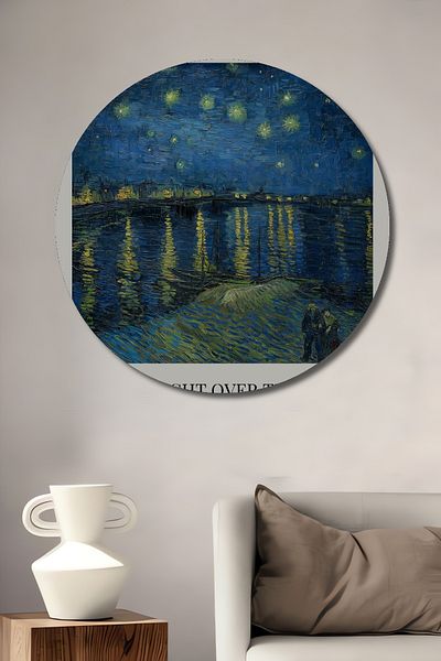 Teona Ahşap Van Gogh the Rhône over the Starry Night Wood Mdf Decorative Painting Round Painting