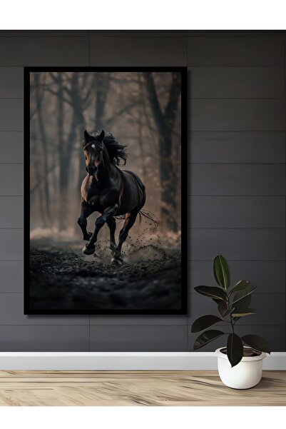 Teona Ahşap Çerçeve Görünümlü Koşan At Doğa Temalı Dekoratif Ahşap MDF Ev Duv...