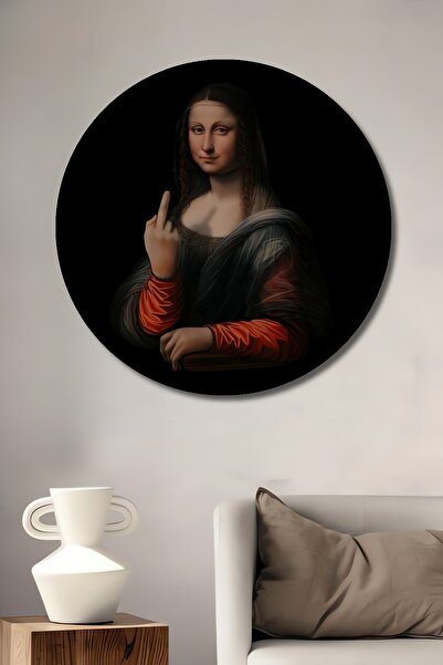 Teona Ahşap Mona Lisa Mizahi Ahşap MDF Dekoratif Ev/İşyeri Duvar Tablo Yuvarl...