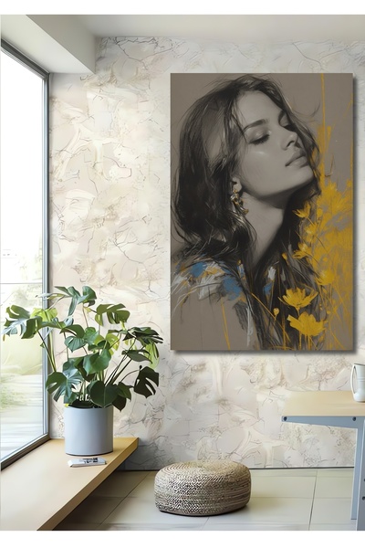 Teona Ahşap Portret elegant de femeie cu flori Pictură decorativă din lemn MD...