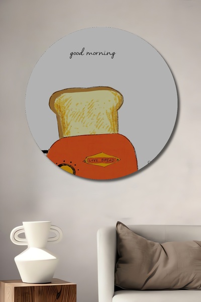 Teona Ahşap Mașină de prăjit pâine și pisică tablouri decorative din lemn MDF Tablou rotund