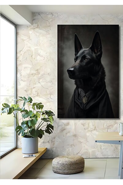 Teona Ahşap Portret negru de câine ciobănesc german, pictură decorativă din lemn MDF, pictură dreptunghiulară