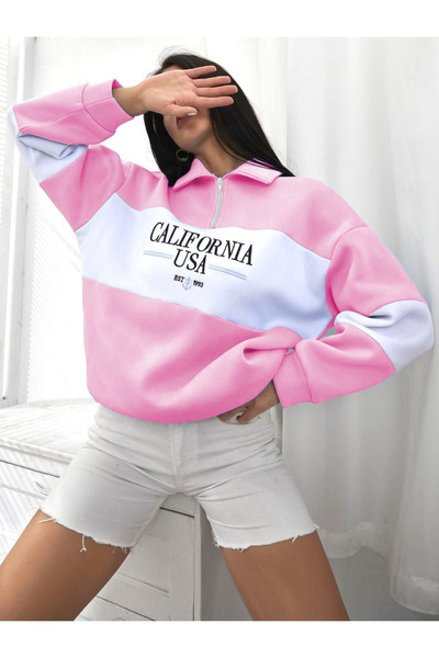 EVIus كاليفورنيا الولايات المتحدة الأمريكية مطبوعة - نصف سحاب بولو الرقبة للجنسين البلوز الشتاء مع الصوف من الداخل