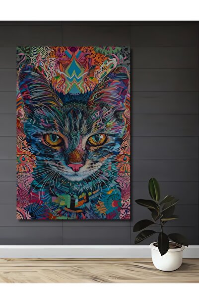 Teona Ahşap Colorful Cat Abstract Art Decorative Wood Mdf Home/Workplace Wall...