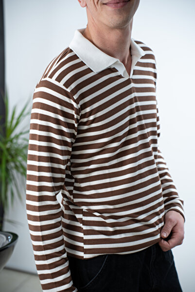 Fabregas V Yaka İnce Çizgili Erkek Sweatshirt