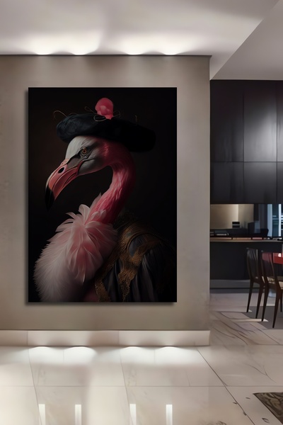 Teona Ahşap Pictură decorativă din lemn MDF în stil renascentist cu pălărie de flamingo Pictură dreptunghiulară