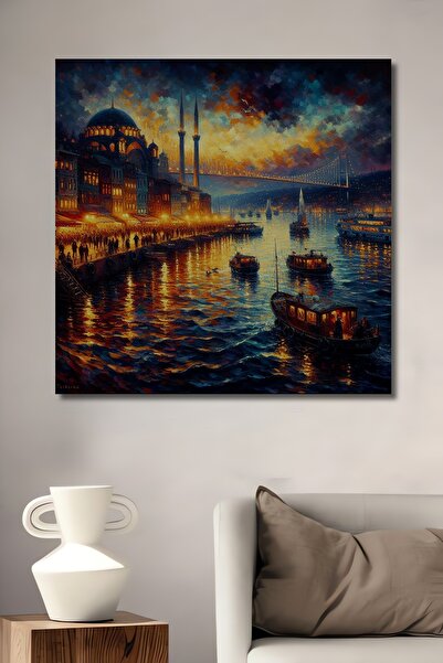 Teona Ahşap Pictură decorativă din lemn MDF cu peisaj marin din Golful Istanbulului, pictură dreptunghiulară