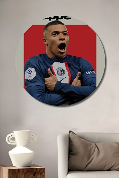 Teona Ahşap Mbappe Pictură decorativă din lemn MDF pentru perete pentru casă/lugar de muncă Pictură rotundă pentru perete pentru casă/lugar de muncă