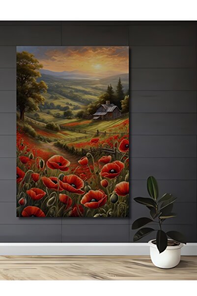 Teona Ahşap Pictură decorativă din lemn MDF cu margarete în peisaj rural, pictură dreptunghiulară