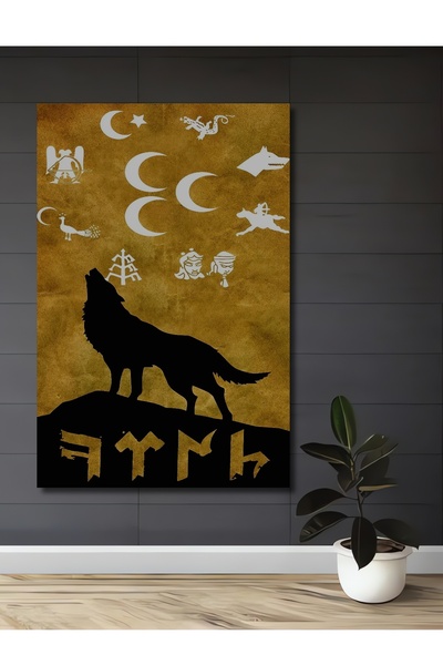 Teona Ahşap Kurt Ve Göktürk Desenli Dekoratif Ahşap MDF Ev/İşyeri Duvar Tablo...