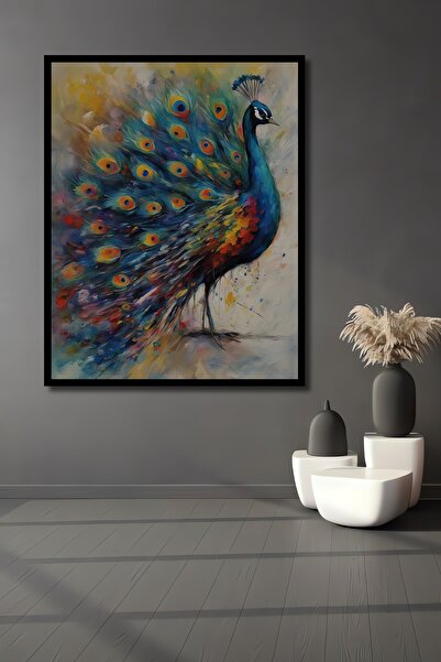 Teona Ahşap Çerçeve Görünümlü Göz Alıcı Renkli Tavus Kuşu Dekoratif Ahşap MDF...