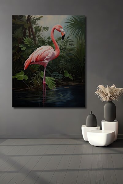 Teona Ahşap Pictură decorativă de perete din MDF cu flamingo tropical, dreptu...