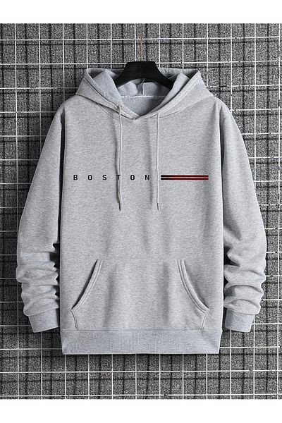 CAST COLLECTİON Men's Boston Printed Hooded Sweatshirt
