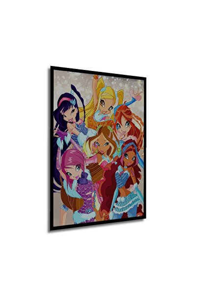 Teona Ahşap Çerçeve Görünümlü Winx Club Dekoratif Ahşap MDF İşyeri Duvar Tablo Dikdörtgen İşyeri Duvar Tablo