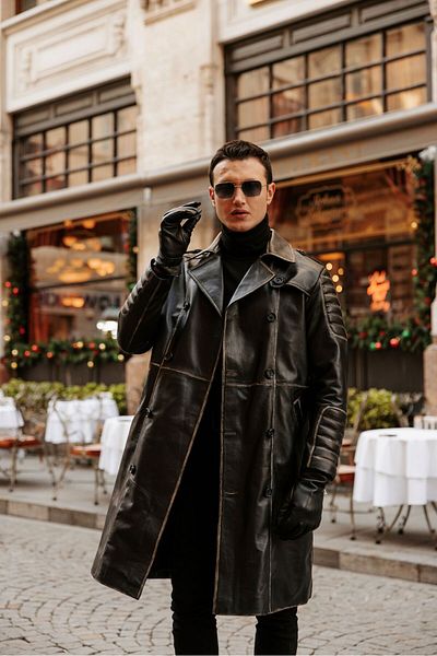 CE-YIL DERİ ÜRÜNLERİ Men's Genuine Trench Cotton with Space