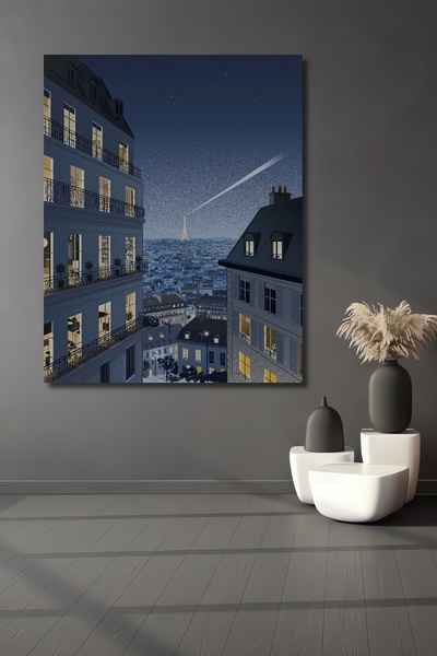 Teona Ahşap Peisajul nopții din Paris Turnul Eiffel Pictură decorativă din lemn MDF Pictură dreptunghiulară