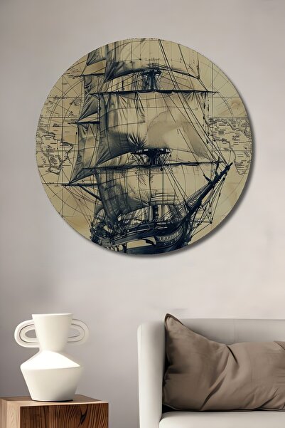 Teona Ahşap Navă de furtună care dansează cu vântul, pictură decorativă din lemn MDF, pictură rotundă